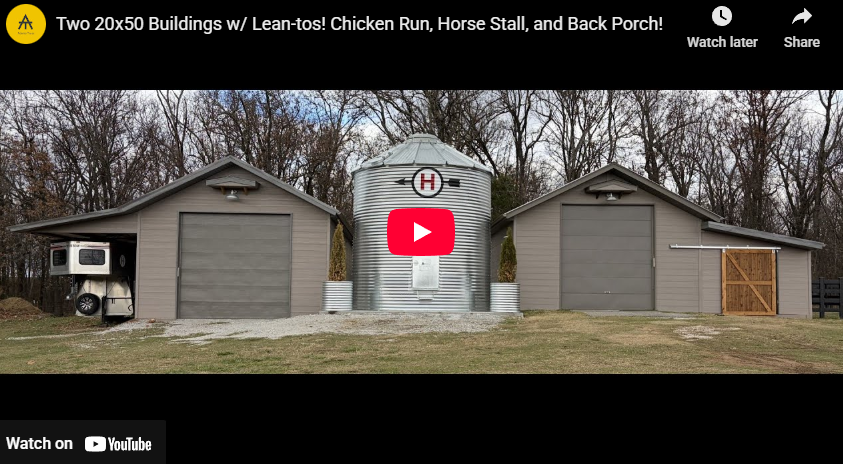Two 20x50 Buildings w/ Lean-tos! Chicken Run, Horse Stall, and Back Porch!